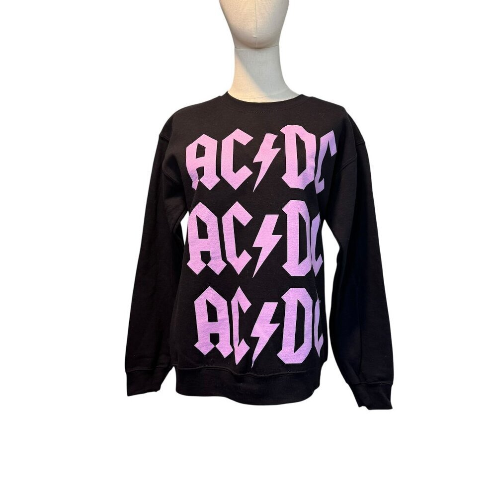 NWT Philcos AC/DC Graphic Sweatshirt Black Pink Pullover Size S Rock Band